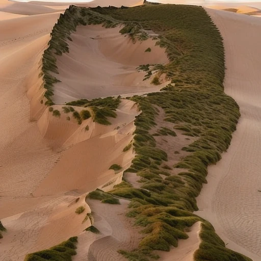 A sand dune landscape with vegetation whose silhouette echoes Barack Obama's profile