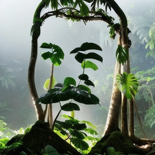 A jungle scene with vines and foliage whose silhouette echoes Joseph Stalin's face